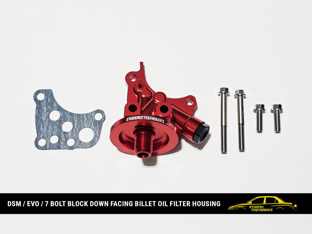 DSM / Evo / 7 bolt block down facing billet oil filter housing image 6