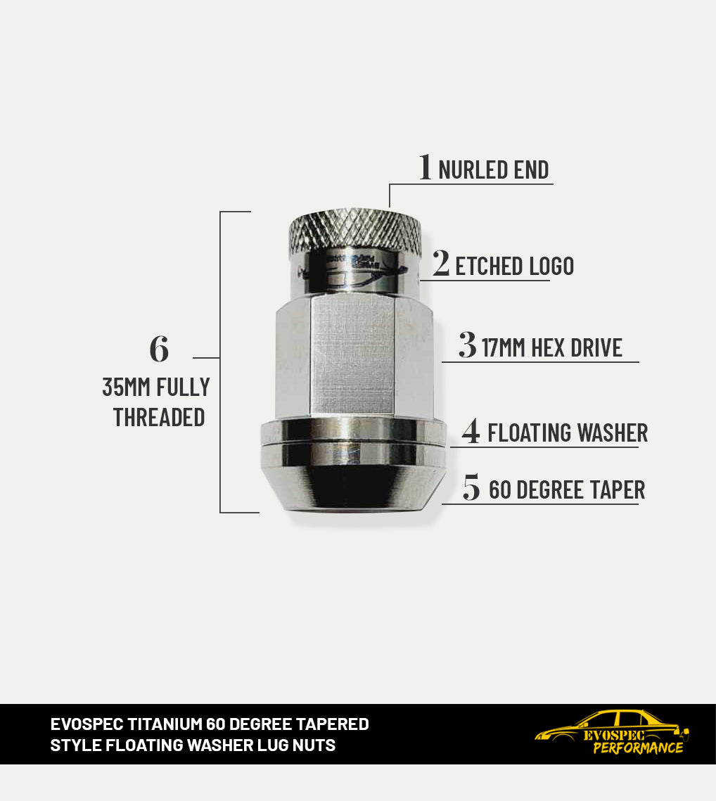 EvoSpec TITANIUM 60 degree tapered style floating washer lug nuts image 1