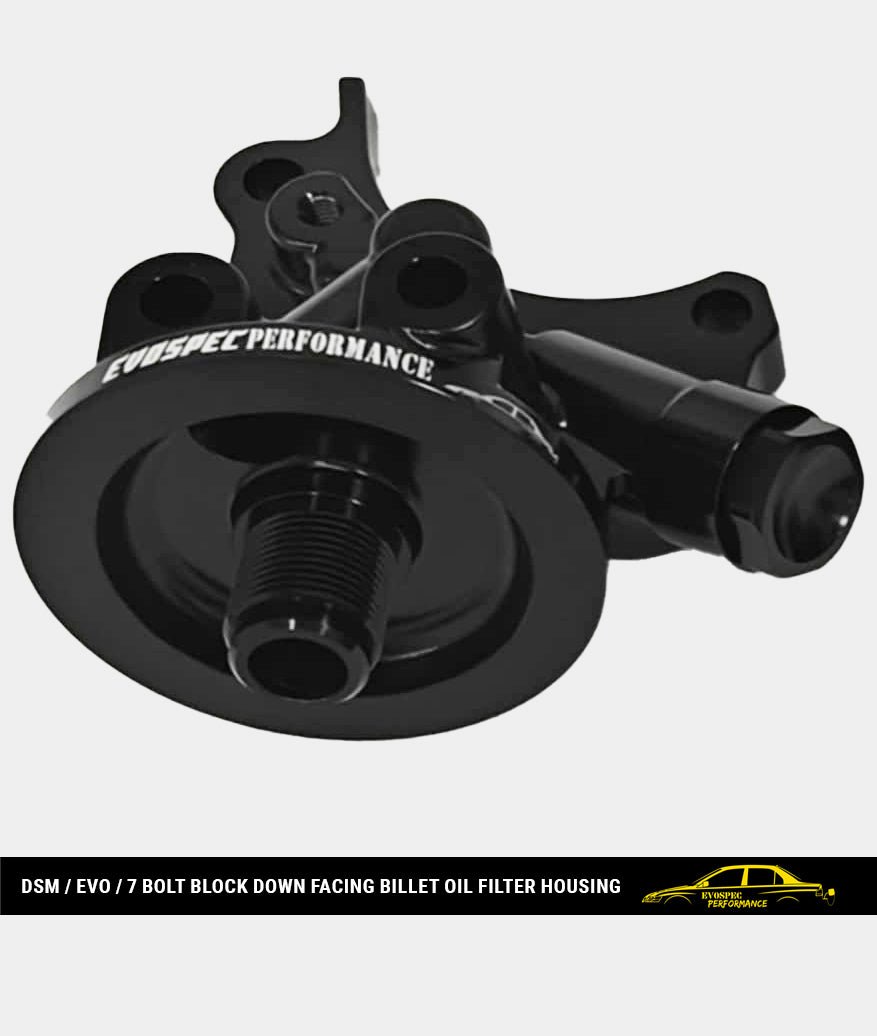 DSM / Evo / 7 bolt block down facing billet oil filter housing image