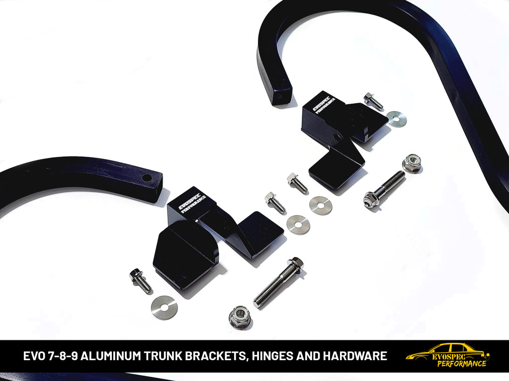 Aluminum trunk arms, billet aluminum hinge brackets, and complete titanium hardware. Evo 7/8/9 image 2