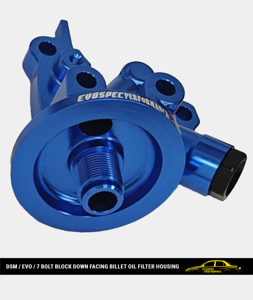 DSM / Evo / 7 bolt block down facing billet oil filter housing image