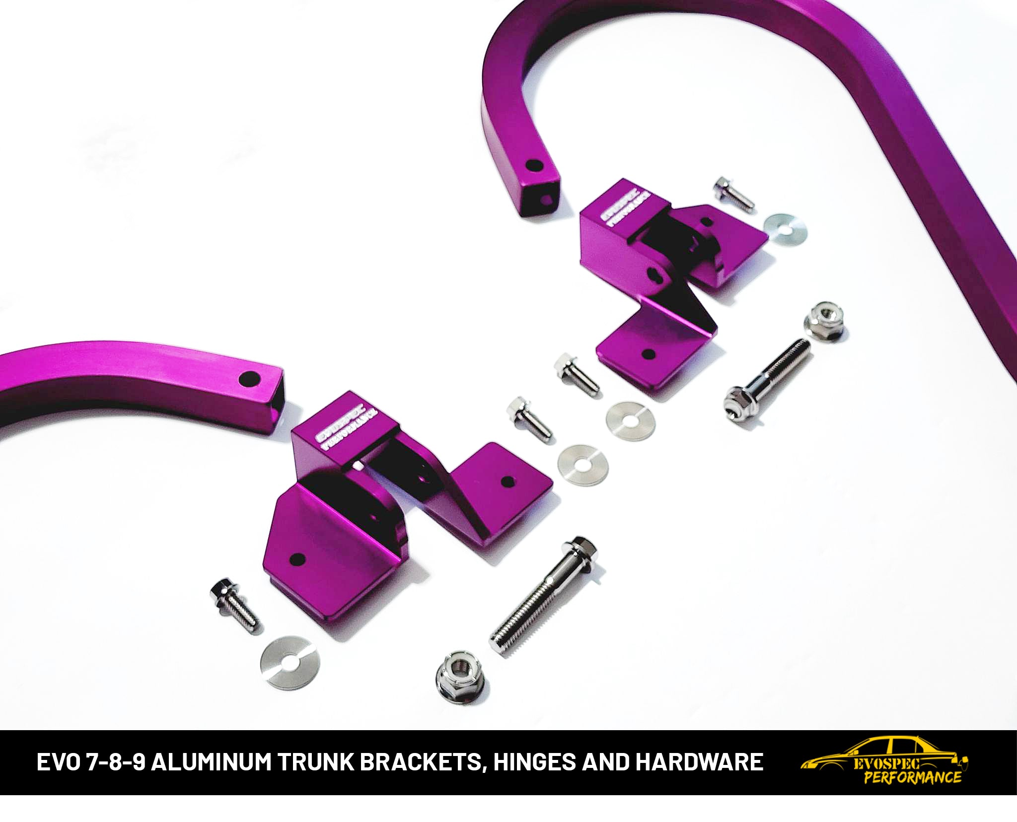 Aluminum trunk arms, billet aluminum hinge brackets, and complete titanium hardware. Evo 7/8/9 image 4