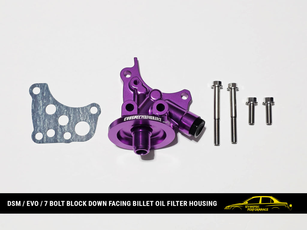 DSM / Evo / 7 bolt block down facing billet oil filter housing image 5