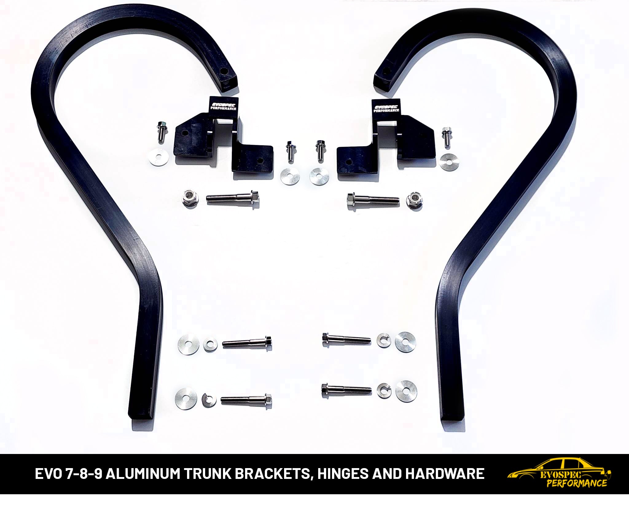 Aluminum trunk arms, billet aluminum hinge brackets, and complete titanium hardware. Evo 7/8/9 image 1