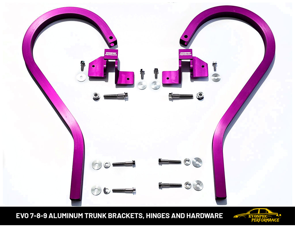 Aluminum trunk arms, billet aluminum hinge brackets, and complete titanium hardware. Evo 7/8/9 image 3