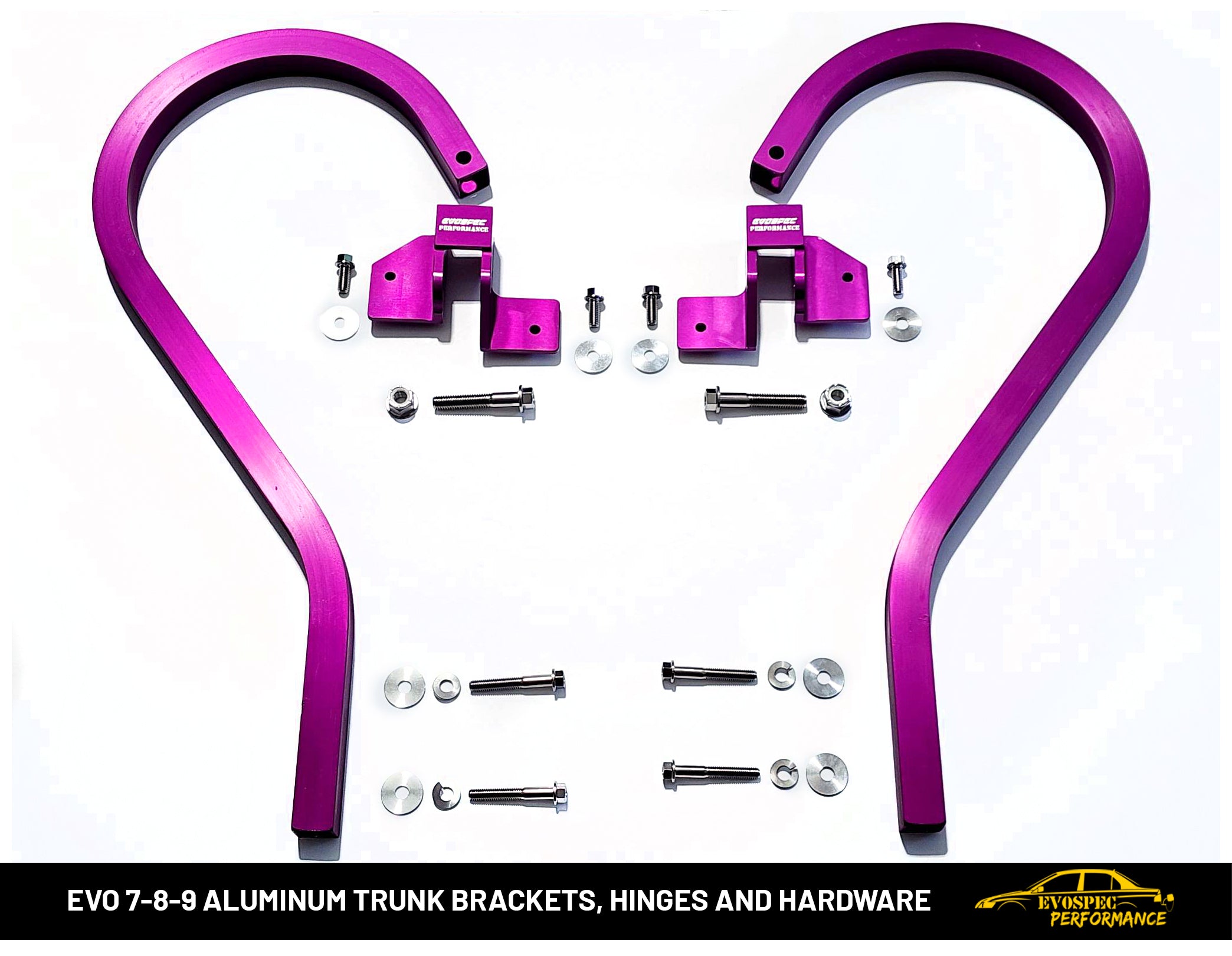 Aluminum trunk arms, billet aluminum hinge brackets, and complete titanium hardware. Evo 7/8/9 image 3