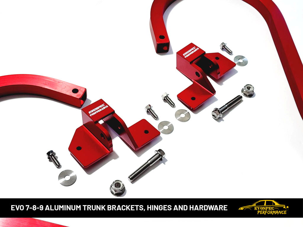 Aluminum trunk arms, billet aluminum hinge brackets, and complete titanium hardware. Evo 7/8/9 image 6